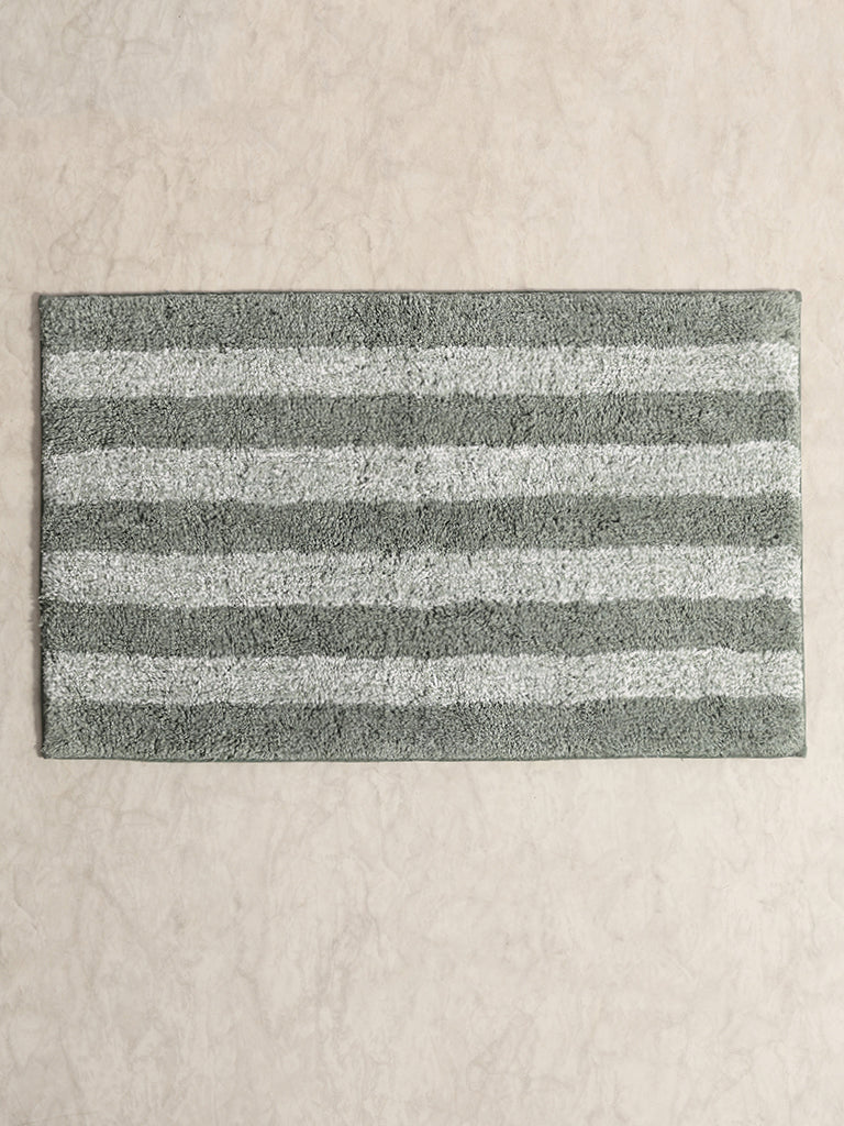 Westside Home Green Fluffy Striped Bathmat