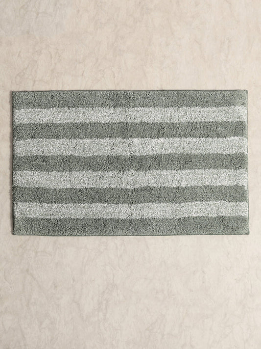 Westside Home Green Fluffy Striped Bathmat