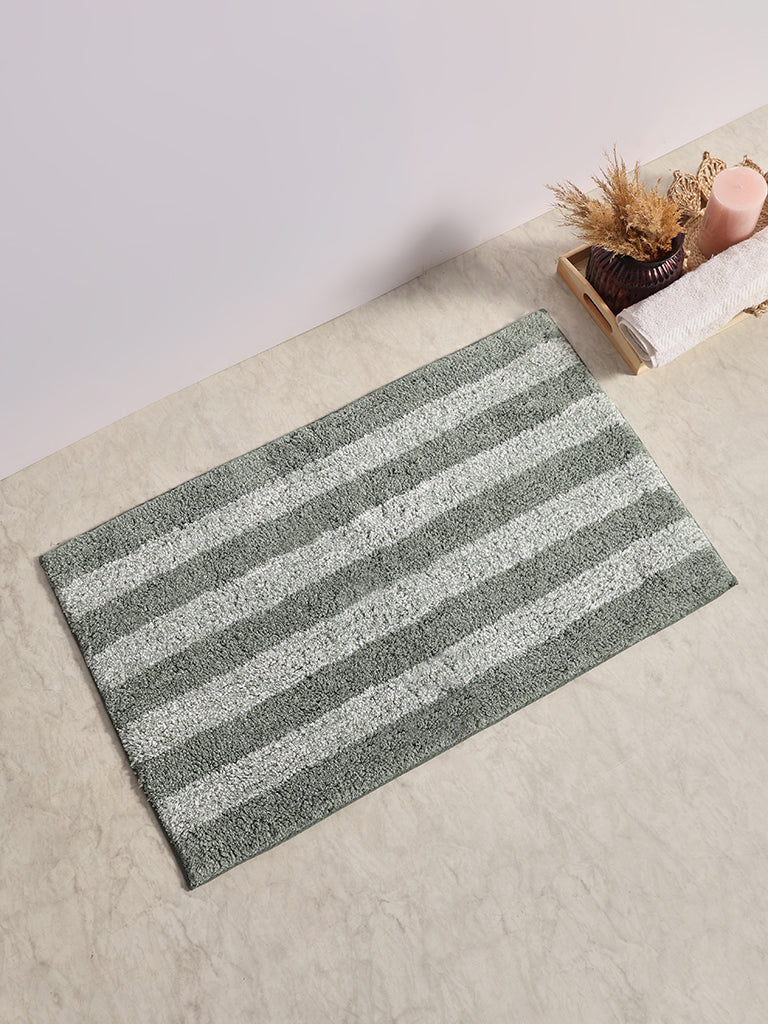 Westside Home Green Fluffy Striped Bathmat