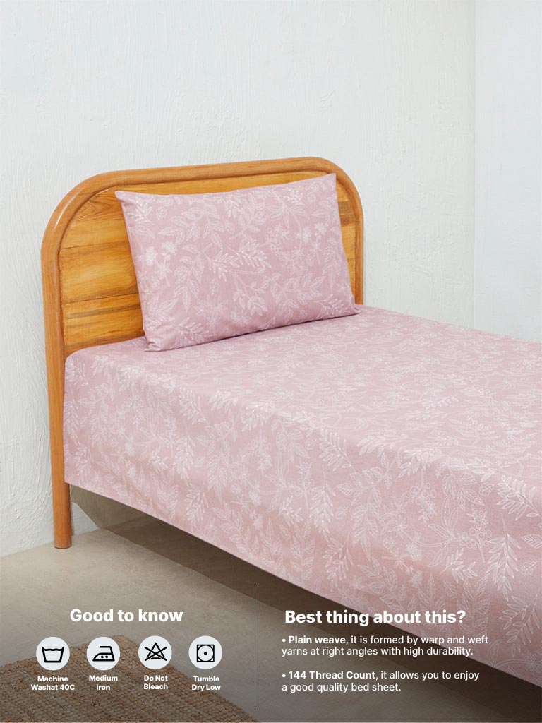 Westside Home Dusty Pink Single Bed Flat Sheet and Pillowcase Set