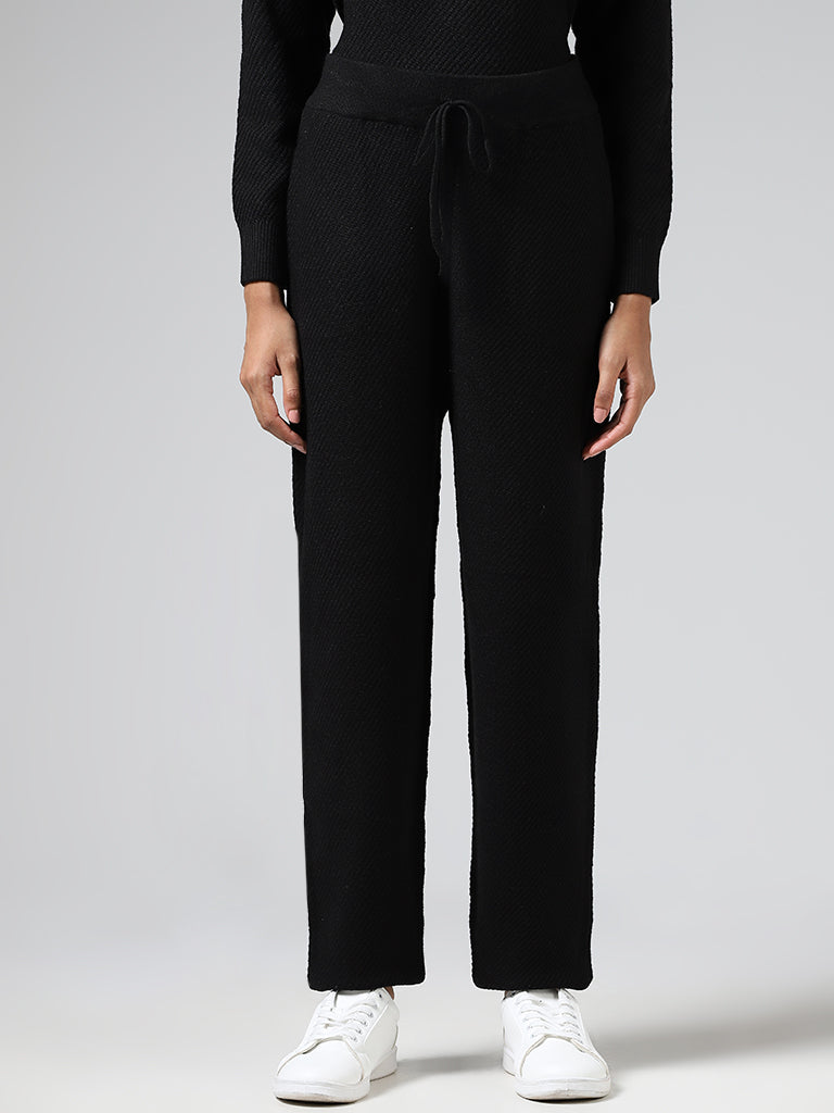 Studiofit Black Self-Striped Track Pants