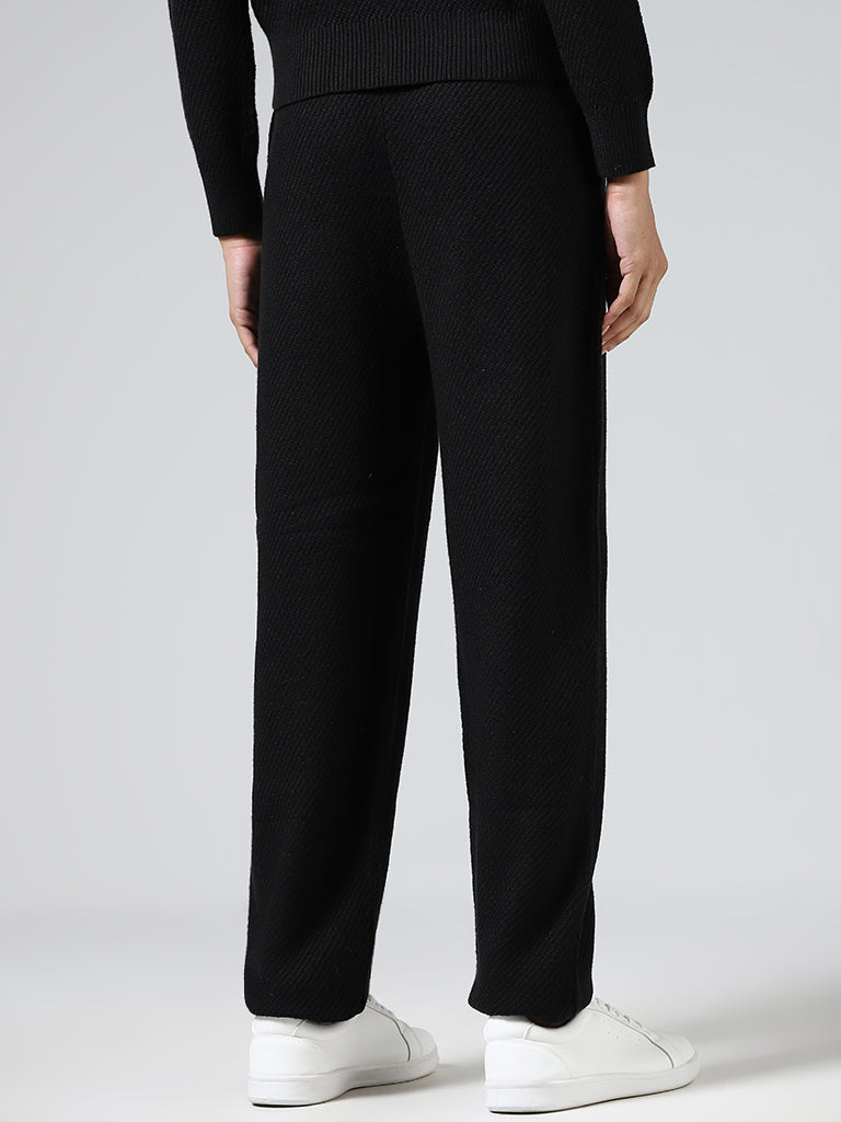 Studiofit Black Self-Striped Track Pants