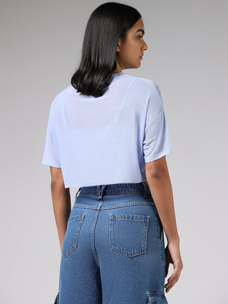 Nuon Light Blue Printed Mesh Crop Top