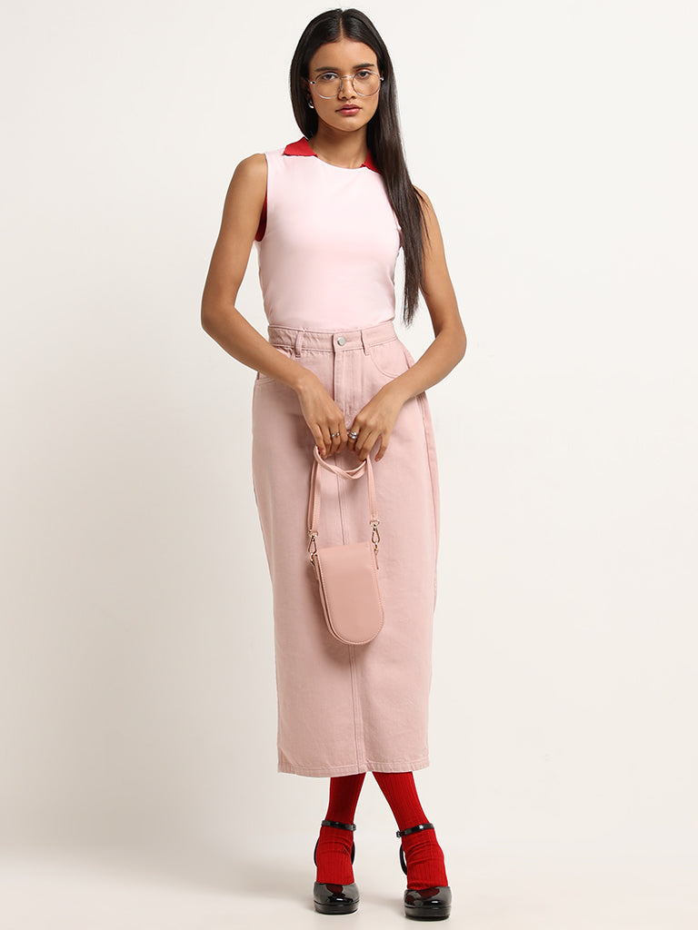 Nuon Light Pink Side-Slit Denim Skirt