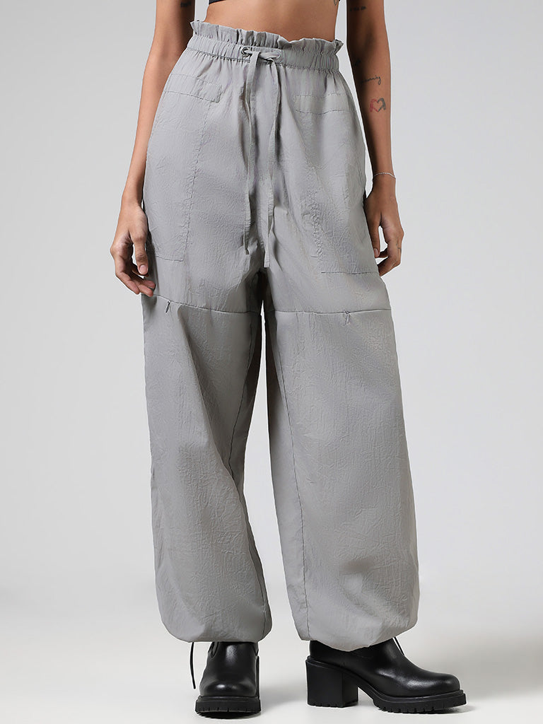 Nuon Solid Grey Paperbag Joggers