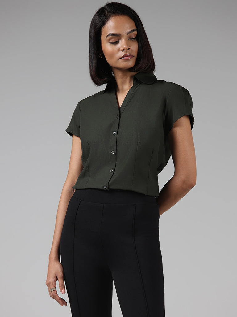 Wardrobe Solid Olive Shirt