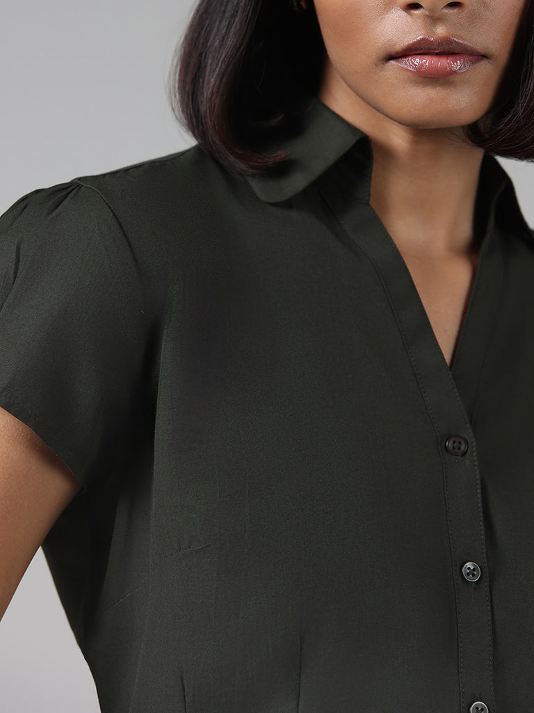 Wardrobe Solid Olive Shirt