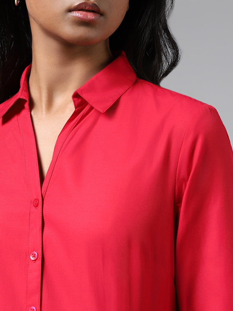 Wardrobe Solid Hot Pink Shirt