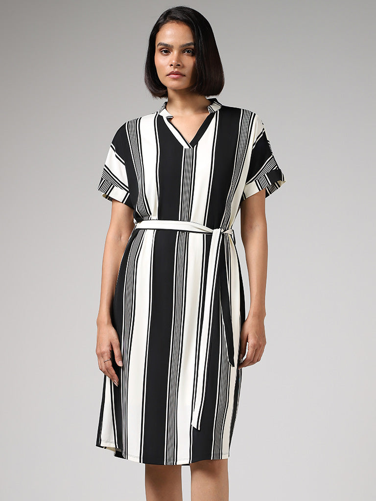 Wardrobe Block Striped White & Black Dress with Belt