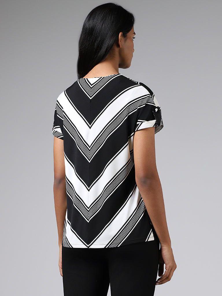 Wardrobe White & Black Chevron Striped Top