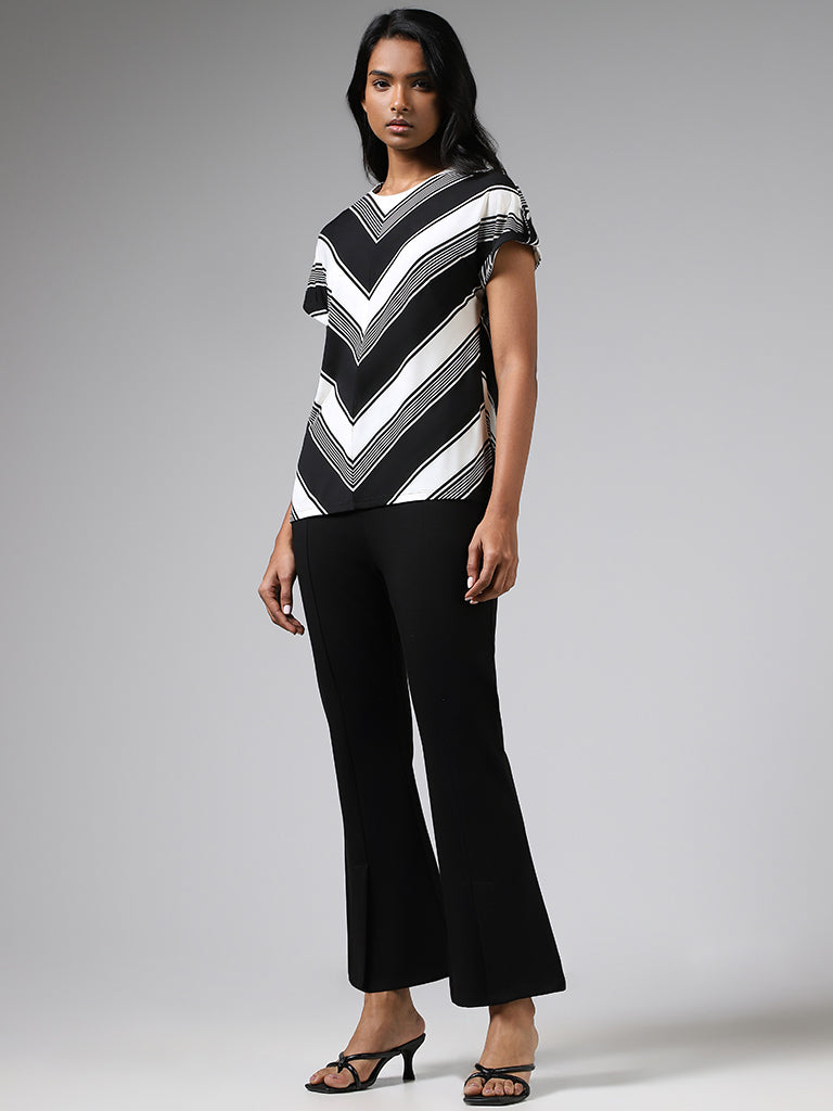 Wardrobe White & Black Chevron Striped Top