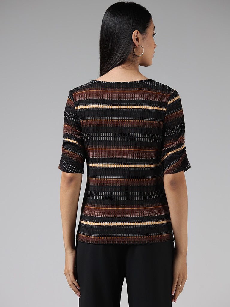 Wardrobe Dark Brown Striped Knitted Top