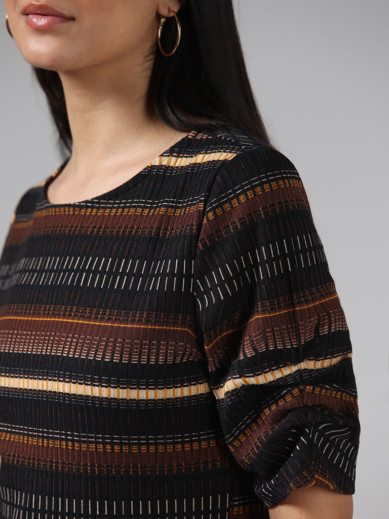 Wardrobe Dark Brown Striped Knitted Top