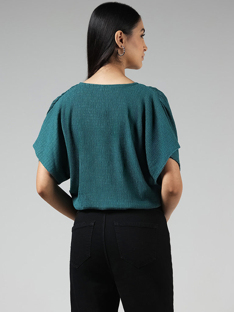 LOV Teal Surplice Neck Crepe Top