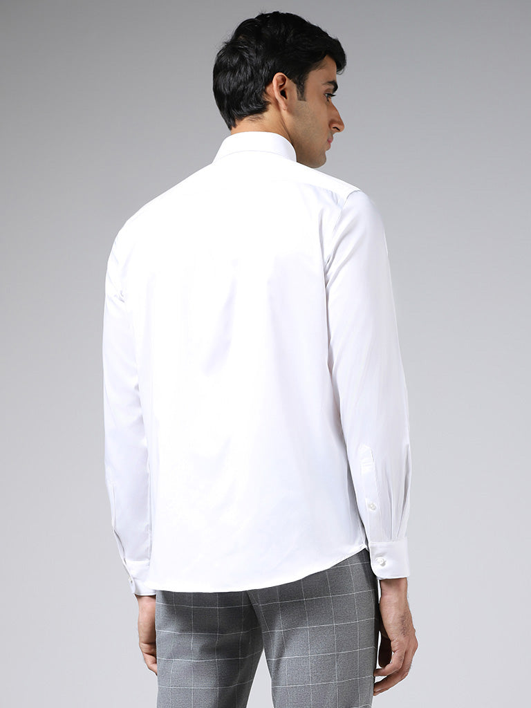 WES Formals Solid White Cotton Blend Slim-Fit Shirt