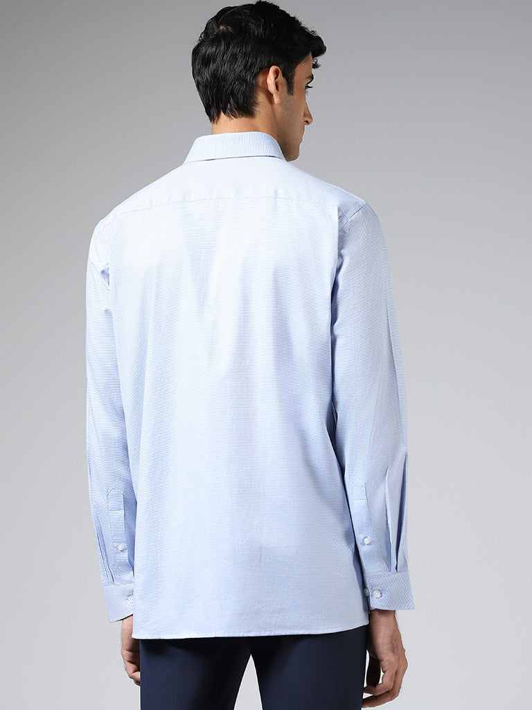 WES Formals Light Blue Cotton Relaxed-Fit Dobby Shirt