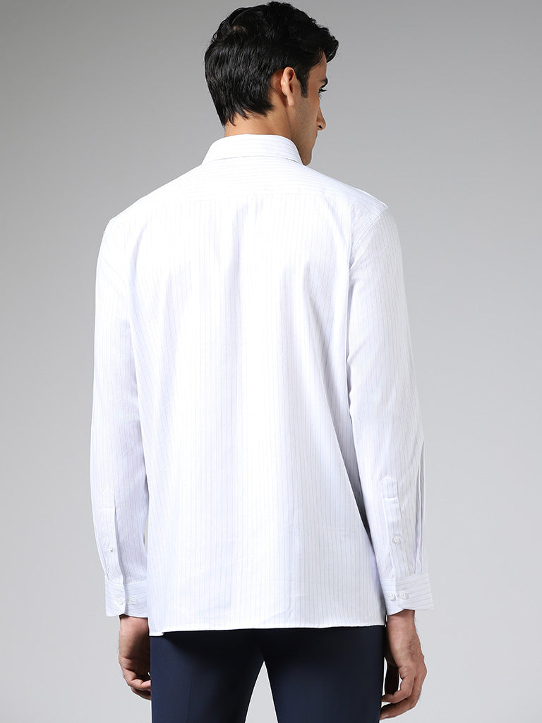 WES Formals White Striped Cotton Relaxed-Fit Shirt