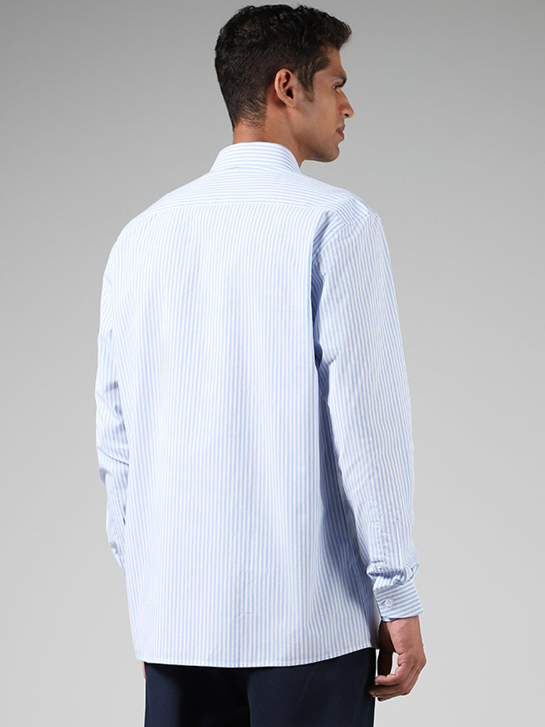 WES Formals Blue Striped Cotton Relaxed-Fit Shirt