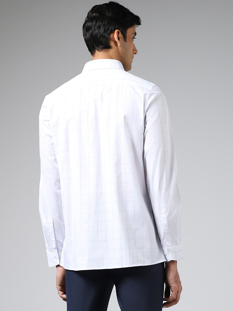 WES Formals White Checked Cotton Slim-Fit Shirt