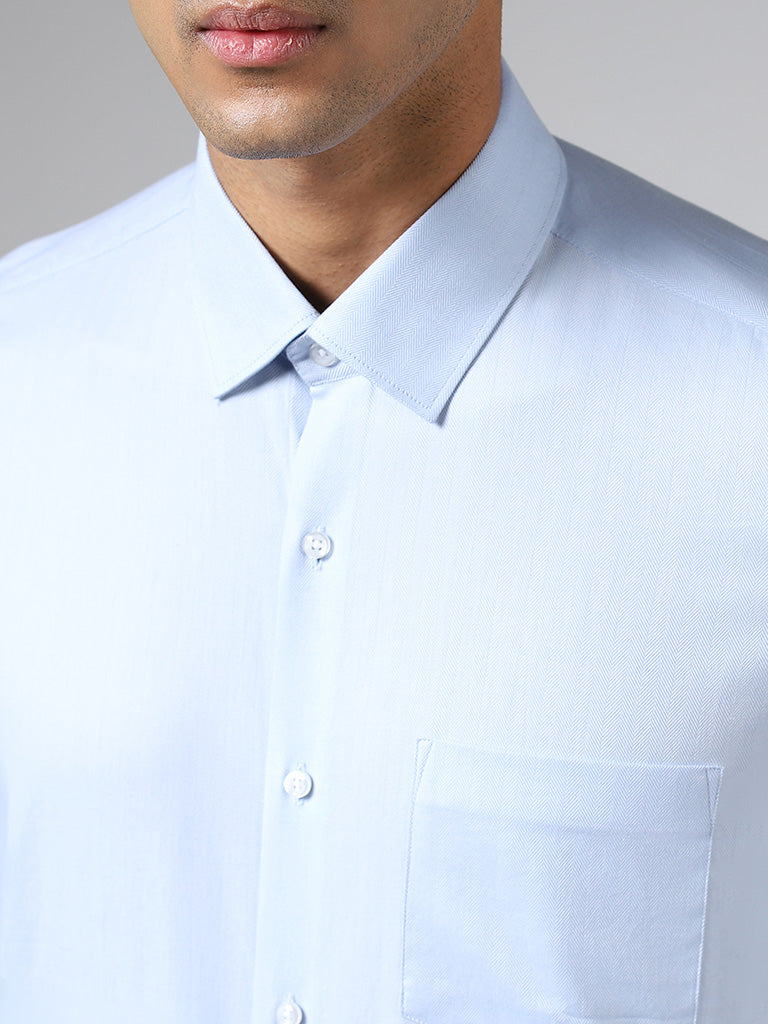 WES Formals Light Blue Cotton Slim-Fit Shirt