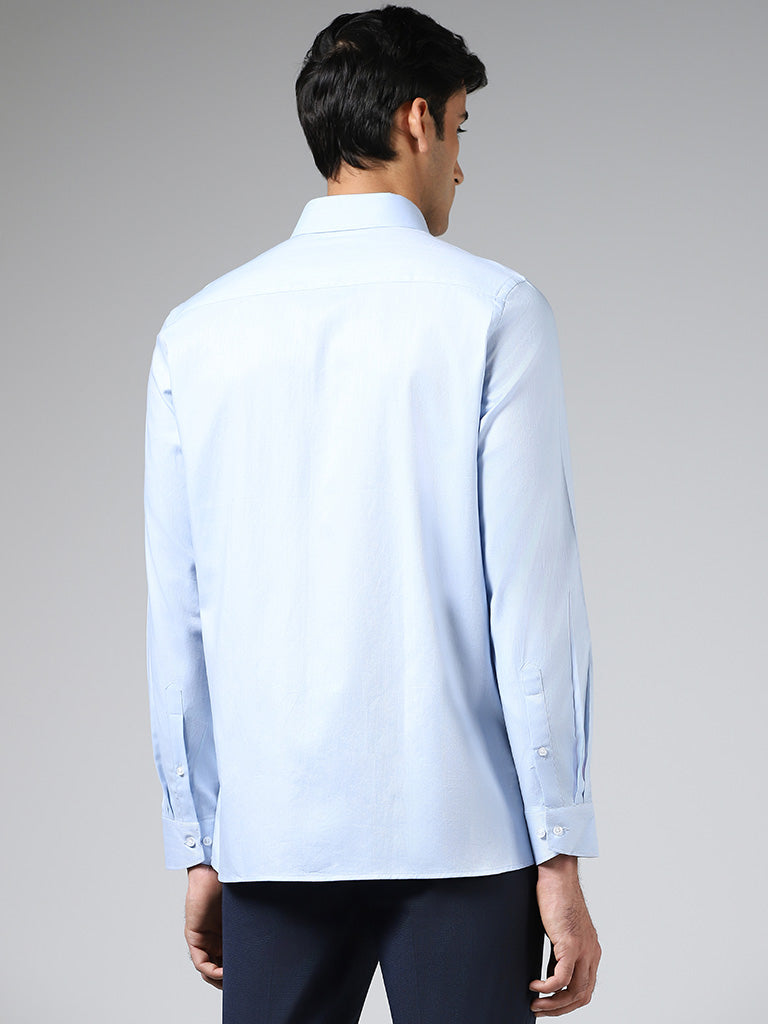 WES Formals Light Blue Cotton Slim-Fit Shirt