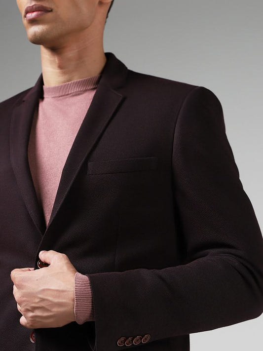 WES Formals Solid Wine Slim-Fit Blazer