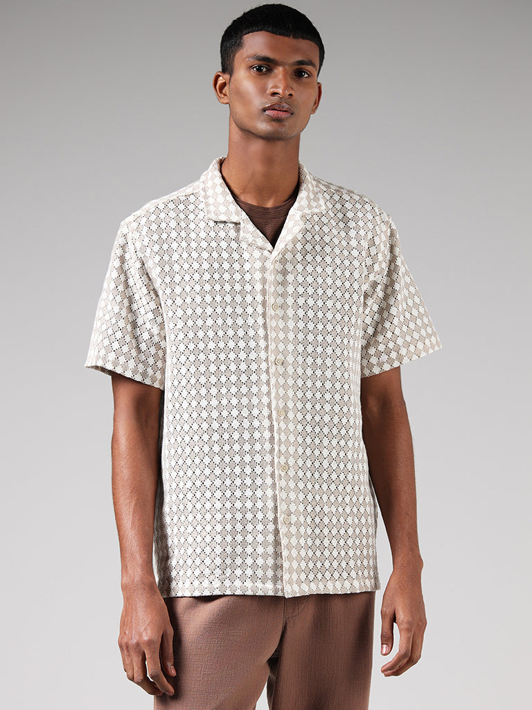 ETA Beige Mesh Cotton Blend Resort-Fit Shirt