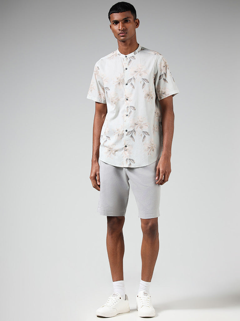 ETA Off White Floral Printed Cotton Resort-Fit Shirt