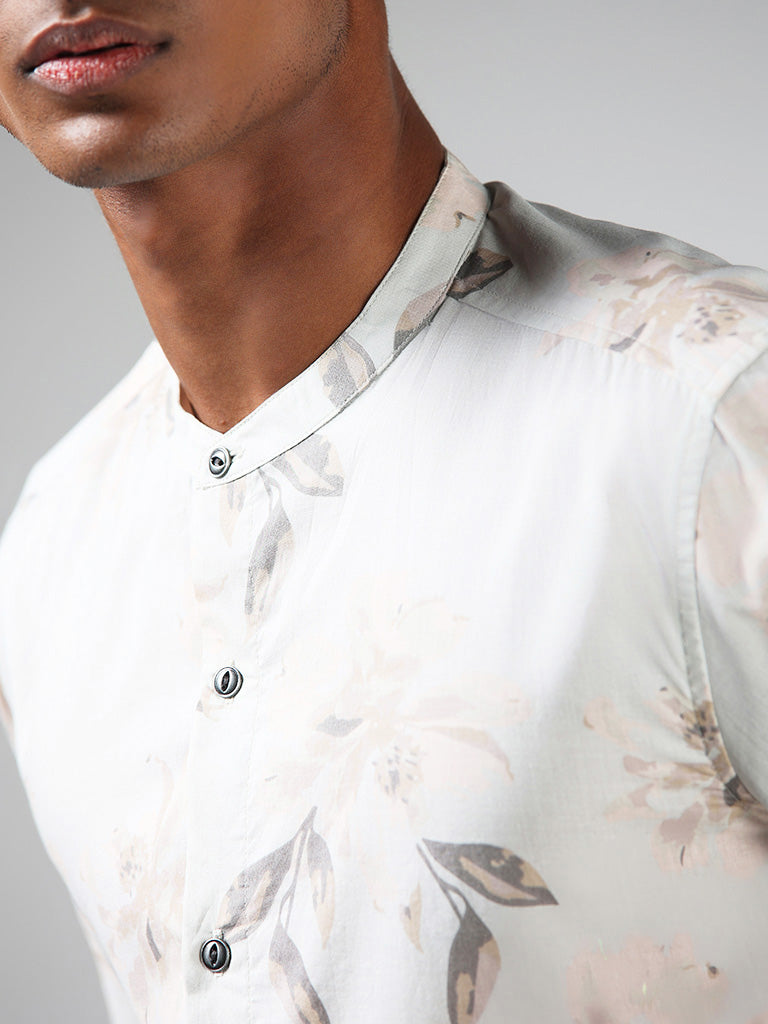 ETA Off White Floral Printed Cotton Resort-Fit Shirt