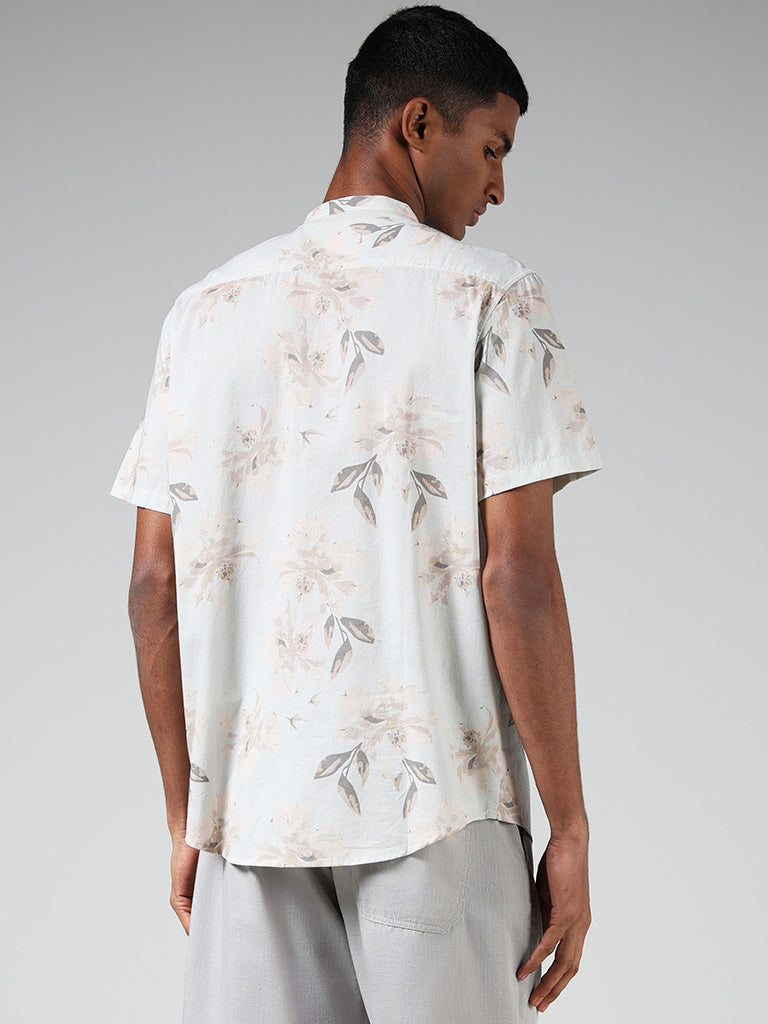 ETA Off White Floral Printed Cotton Resort-Fit Shirt