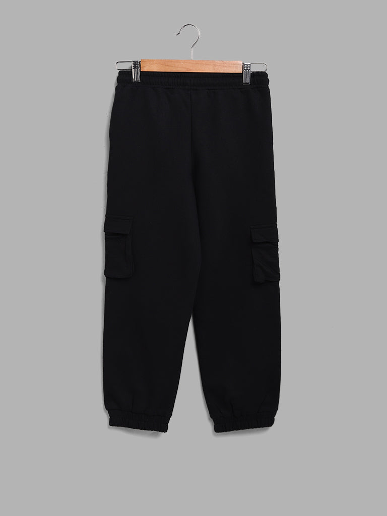 Y&F Kids Black Solid Cargo Joggers