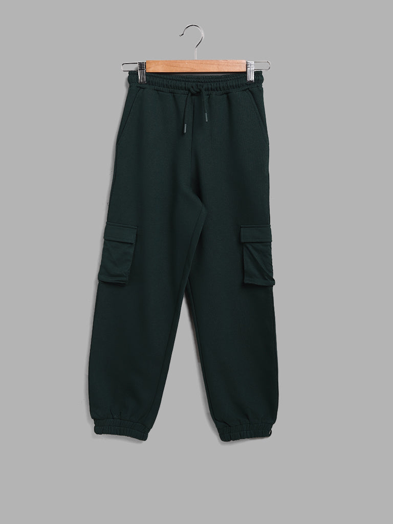 Y&F Kids Dark Green Solid Cargo Joggers