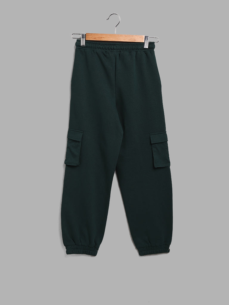 Y&F Kids Dark Green Solid Cargo Joggers