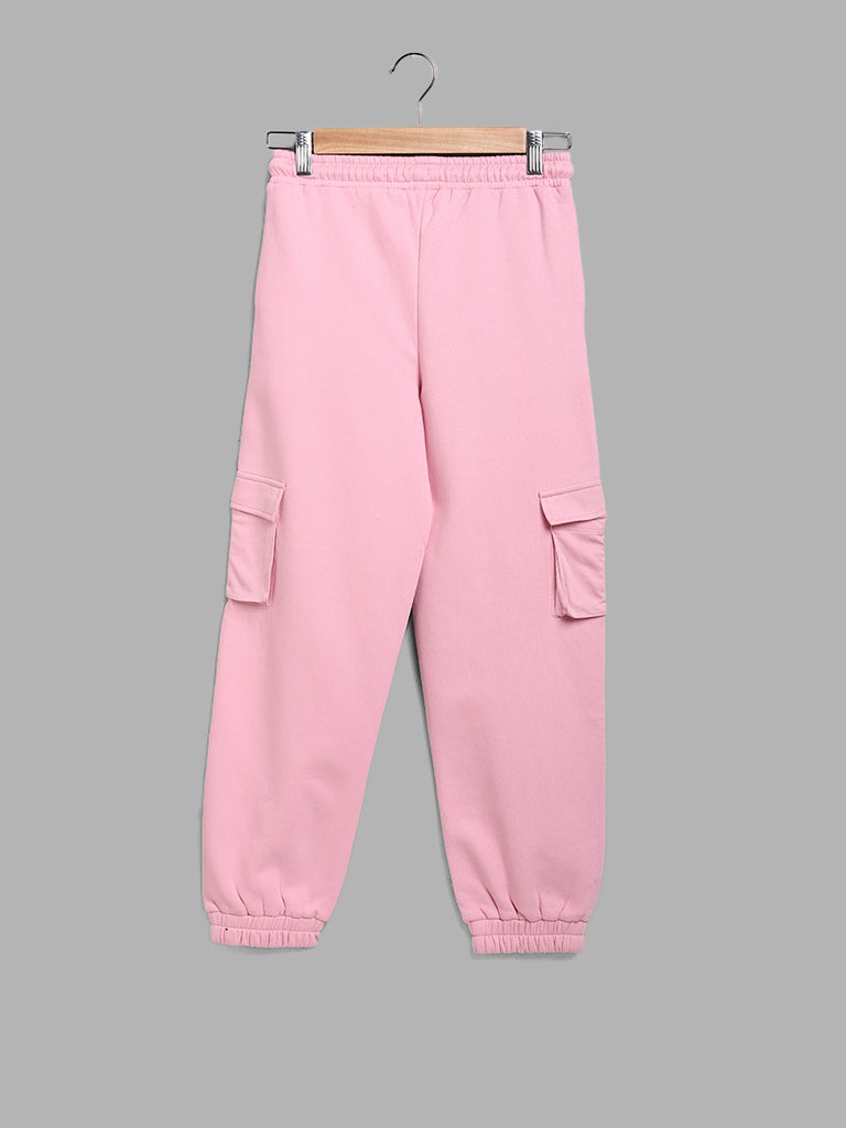 Y&F Kids Light Pink Solid Cargo Joggers