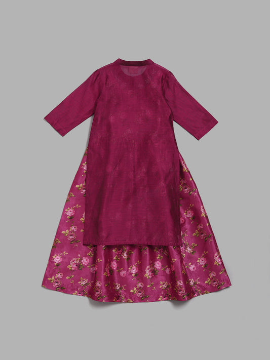 Utsa Kids by Magenta Embroidered Kurta & Floral Print Inner Maxi Dress (2 - 8yrs)