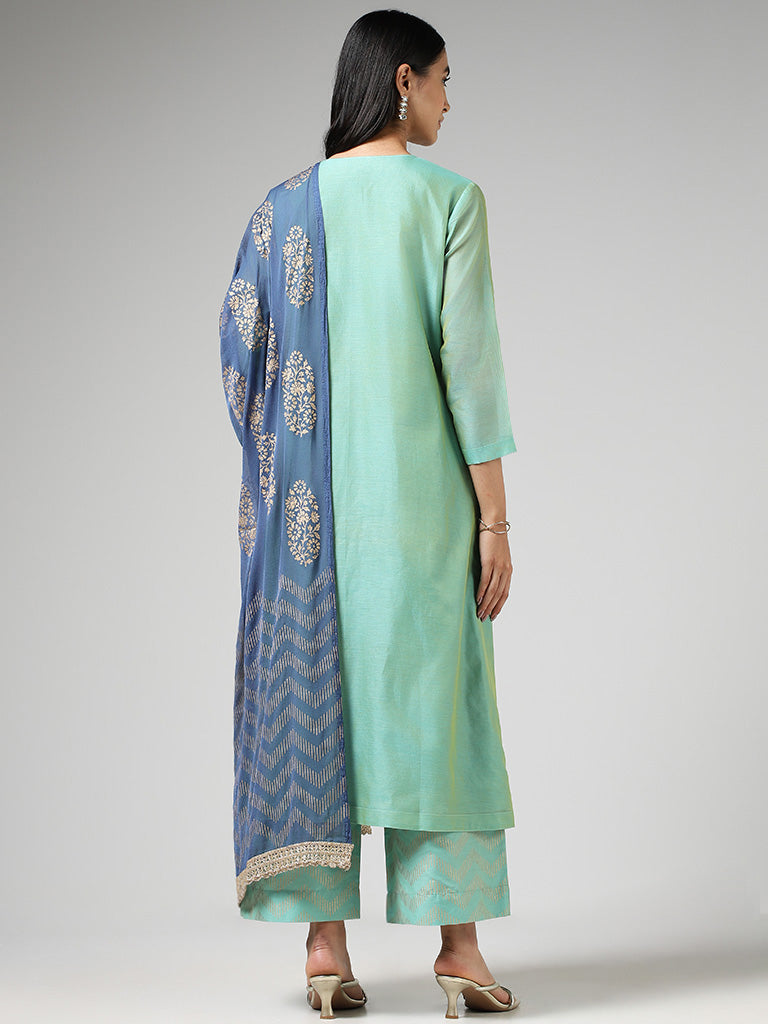 Vark Embroidered Light Green Kurta with Palazzos & Dupatta