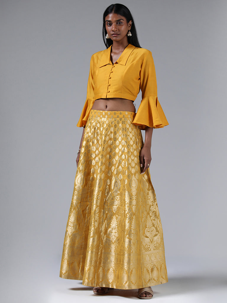 Vark Solid Mustard Buttoned Crop Top