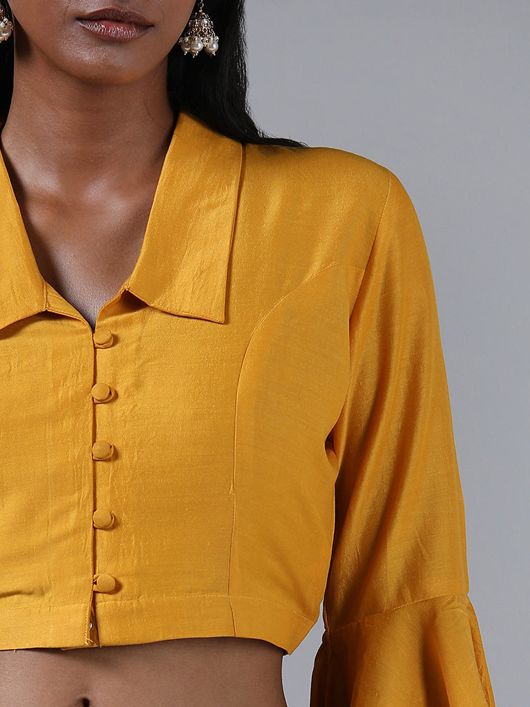 Vark Solid Mustard Buttoned Crop Top