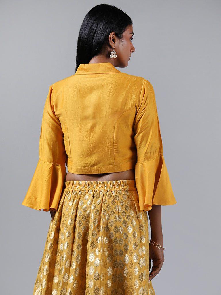 Vark Solid Mustard Buttoned Crop Top