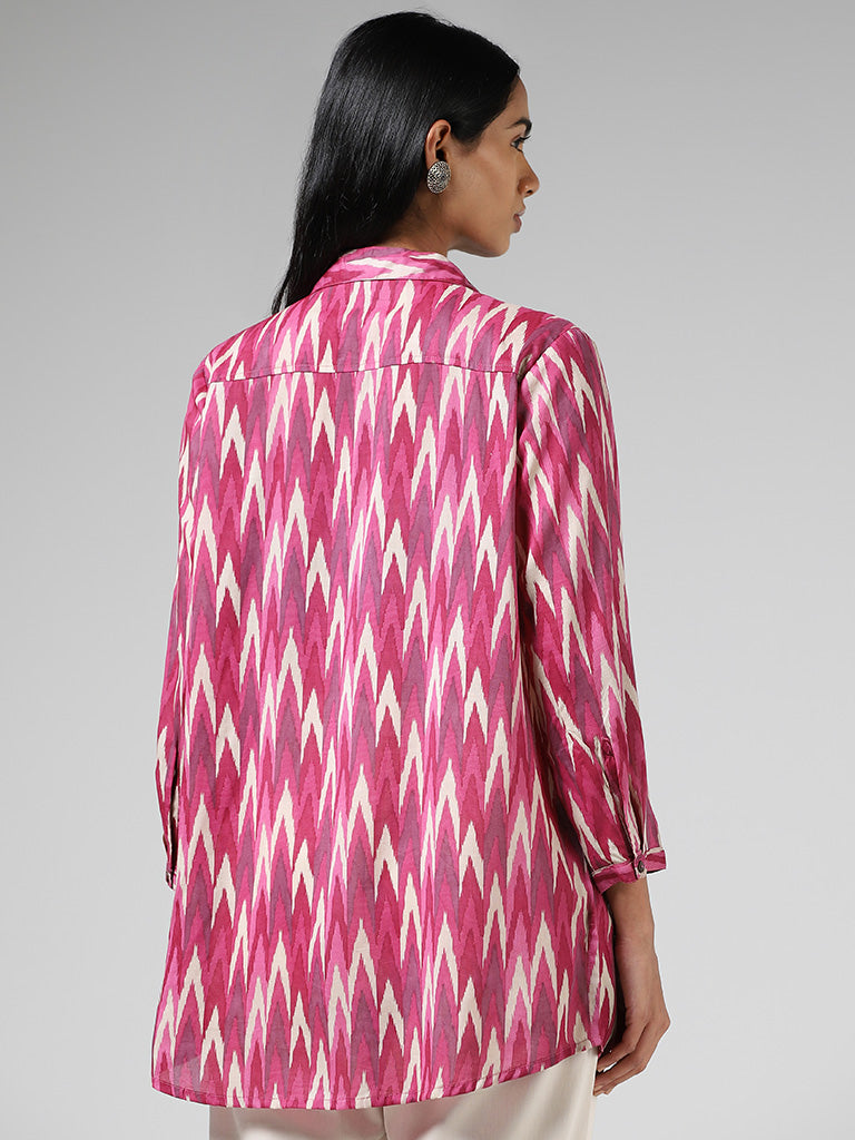 Utsa Magenta Ikkat Chevron Printed Shirt