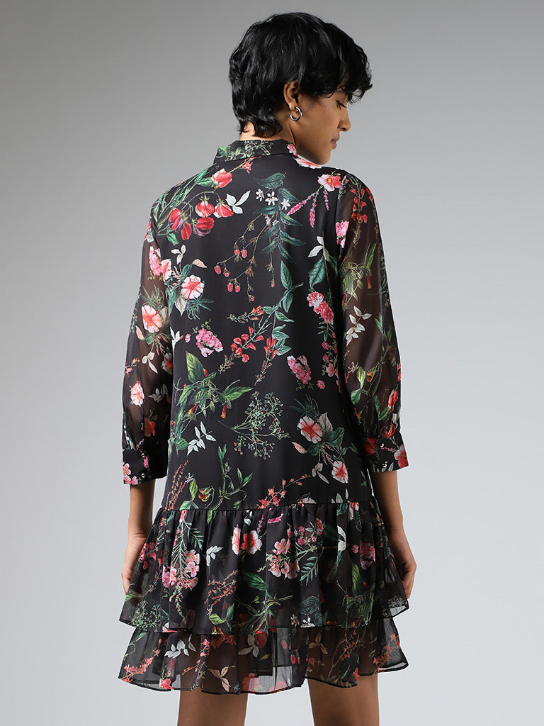 Wardrobe Black Floral Printed Layered Dress