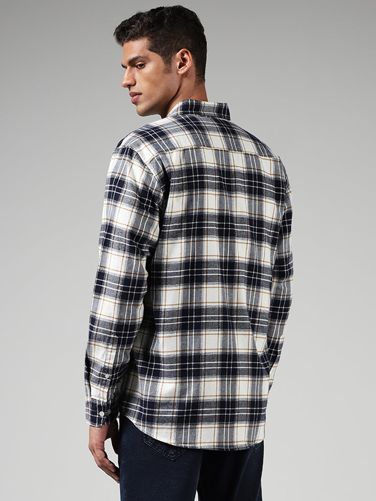 WES Casuals Navy Checked Cotton Relaxed-Fit Shirt