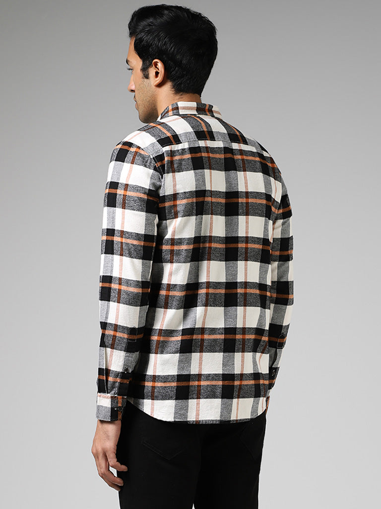 WES Casuals Off White Checked Cotton Slim-Fit Shirt