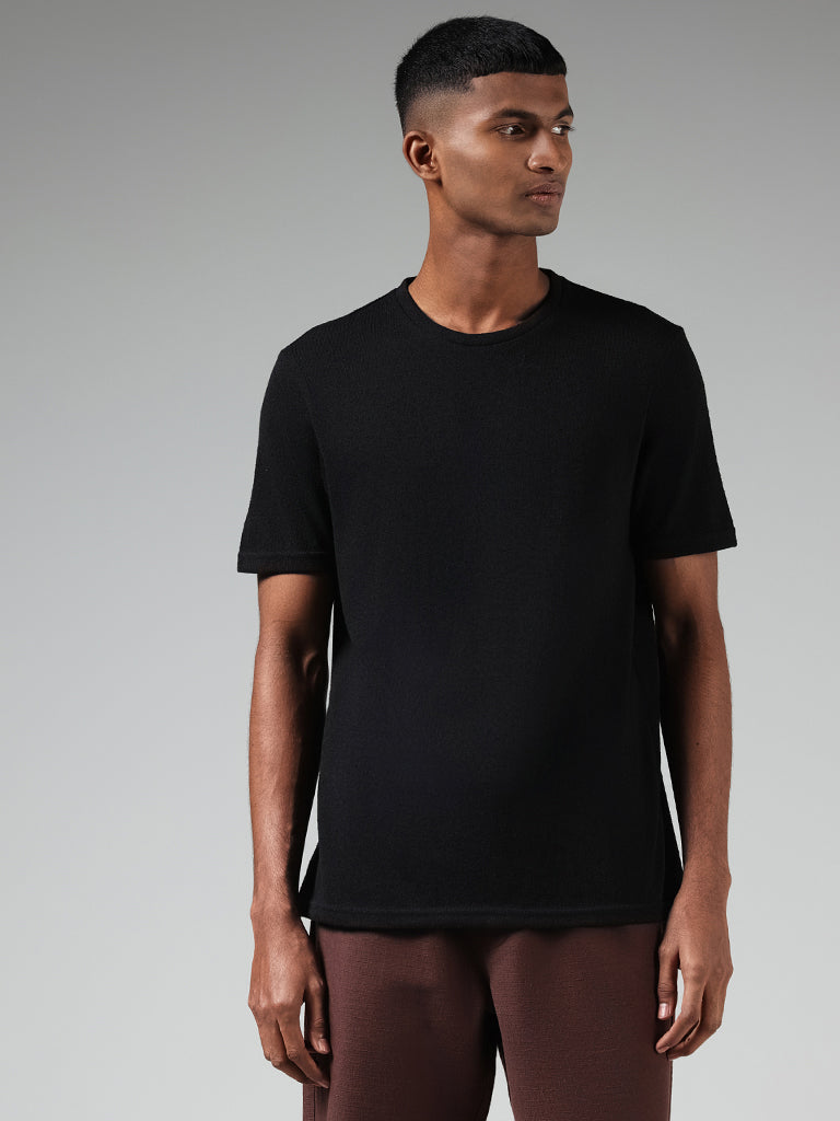 ETA Solid Black Slim-Fit T-Shirt