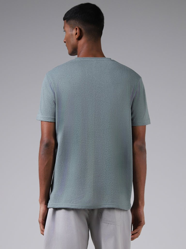 ETA Light Teal Self-Textured Slim-Fit T-Shirt