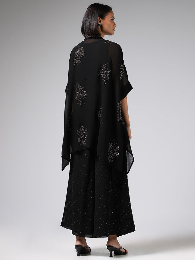 Vark Black Embellished Kaftan with Inner & Palazzos Set