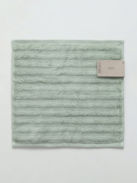 Westside Home Sage Green Self-Striped Face Towels (Set of 2)