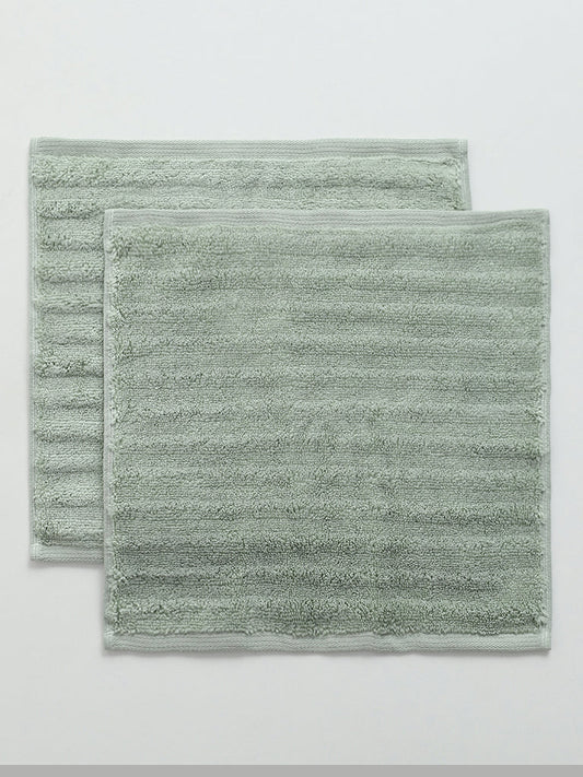 Westside Home Sage Green Self-Striped Face Towels (Set of 2)