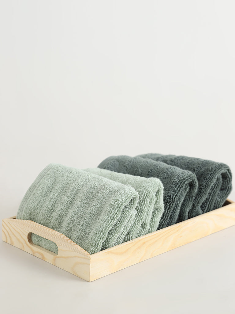 Westside Home Sage Green Self-Striped Face Towels (Set of 2)