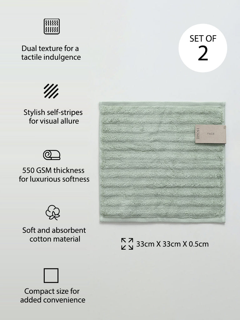 Westside Home Sage Green Self-Striped Face Towels (Set of 2)